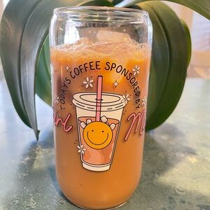 Smiley Face Glass Tumbler - Girl Math- Pink and Yellow